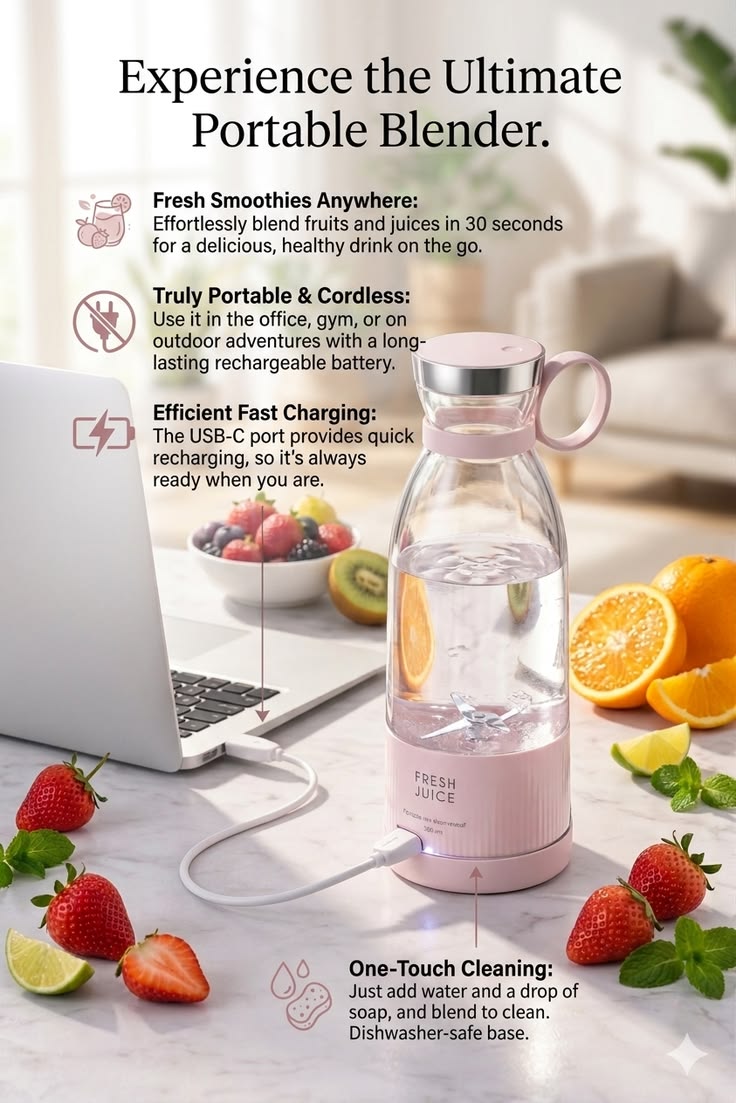 Electric Juicer Blender Mixer USB Rechargeable Machine Household Portable Blender