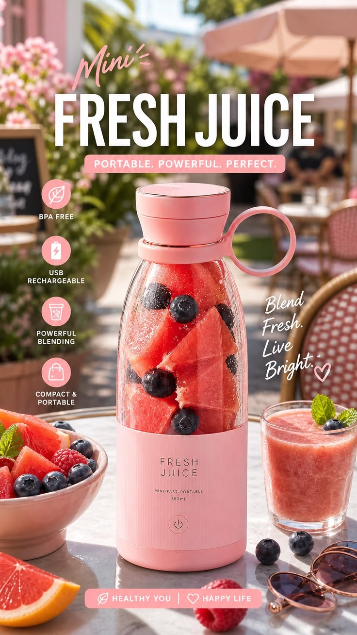 Electric Juicer Blender Mixer USB Rechargeable Machine Household Portable Blender